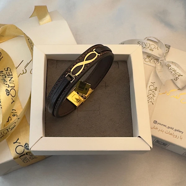 تصویر دوم دستبند طلا چرم مردانه L162